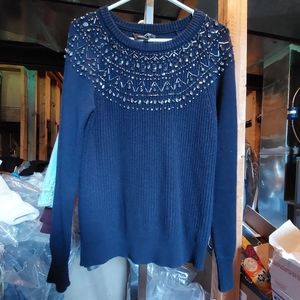 Knit Sweater w/ Crystal And Bead Design